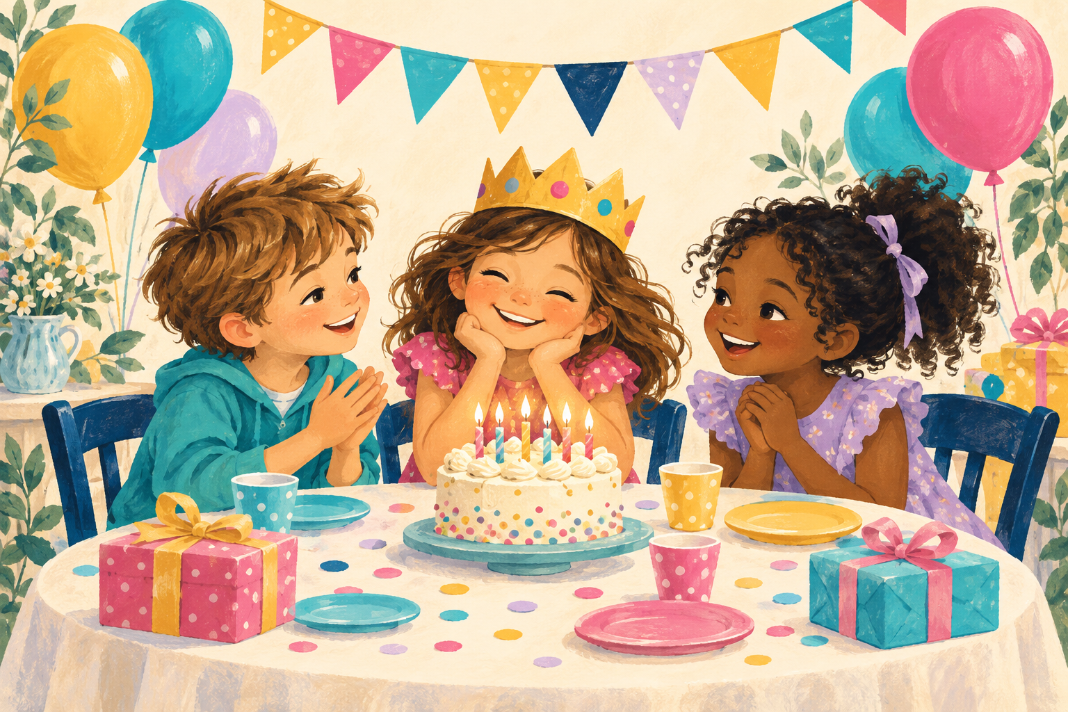 Illustrazione di bambini che festeggiano un compleanno